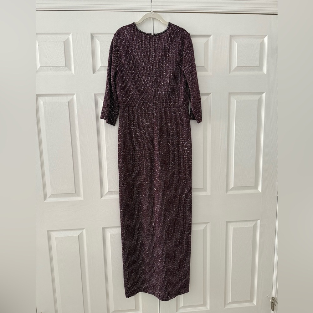 St John Magenta Multi Sequined Evening Gown 3/4 Sleeve V-Neck Long Maxi Dress - Picture 3 of 8